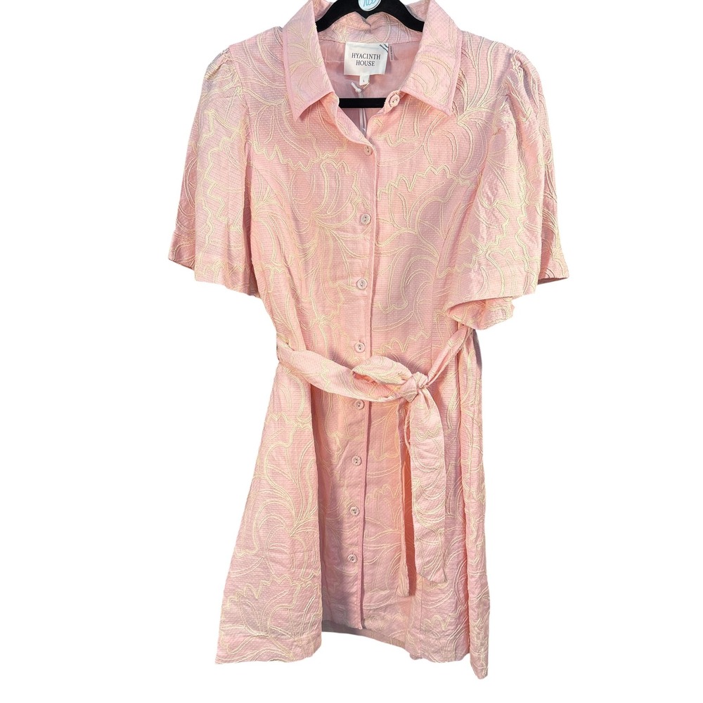 NWT Tuckernuck Hyacinth House Pink Embroidered Gingko Leaf Peppa Mini Dress L - Picture 5 of 11